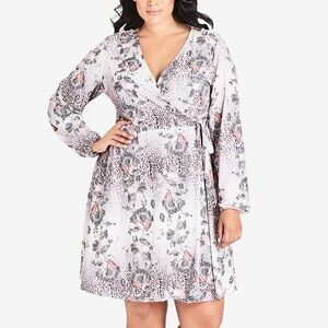 City Chic Pink Floral & Leopard Print Wrap Midi Dress